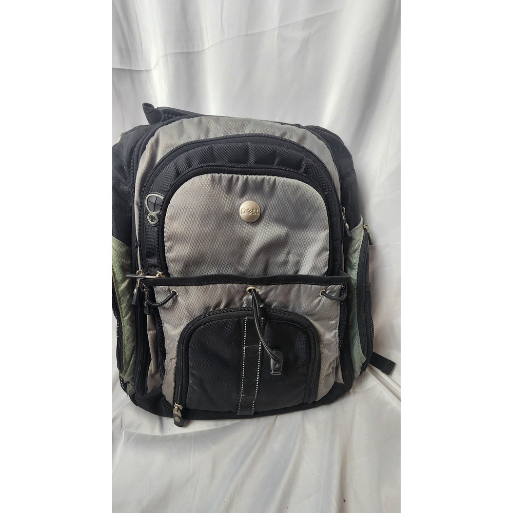 Dell Laptop Backpack Black Grey Ripstop Nylon Multi Pocket Tech Travel Bag EUC
